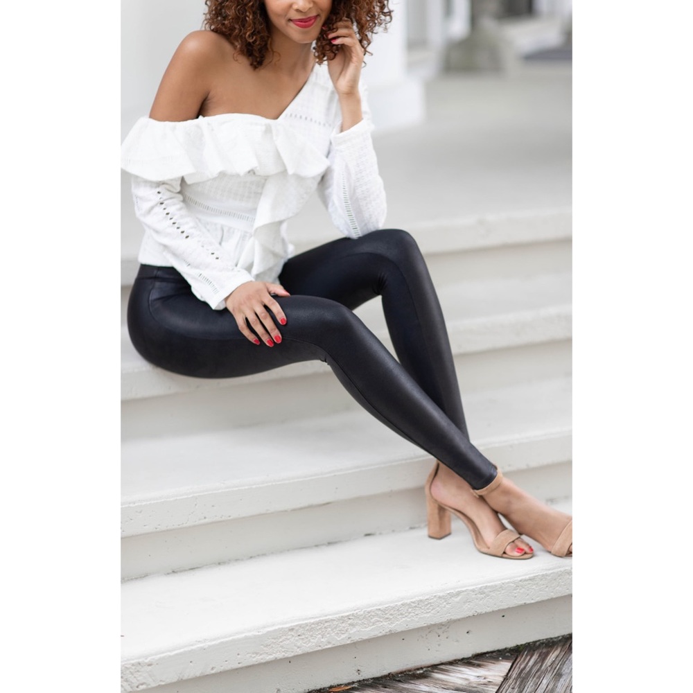 SPANX faux leather leggings - small petite, EUC